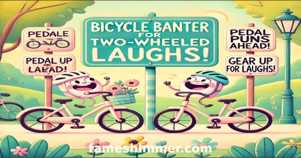 Two bicycles featuring signs that say "Bicycle Banterer," promoting laughter and fun among cyclists.