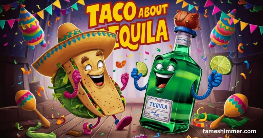 A vibrant taco filled with fresh ingredients, accompanied by a shot of tequila, showcasing a festive culinary pairing.
