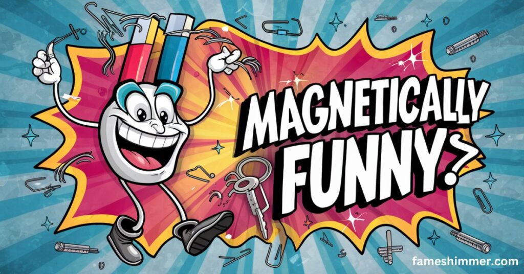 An engaging image showcasing a magnet surrounded by laughter, representing the concept of humor that draws people in at Tool Puns.