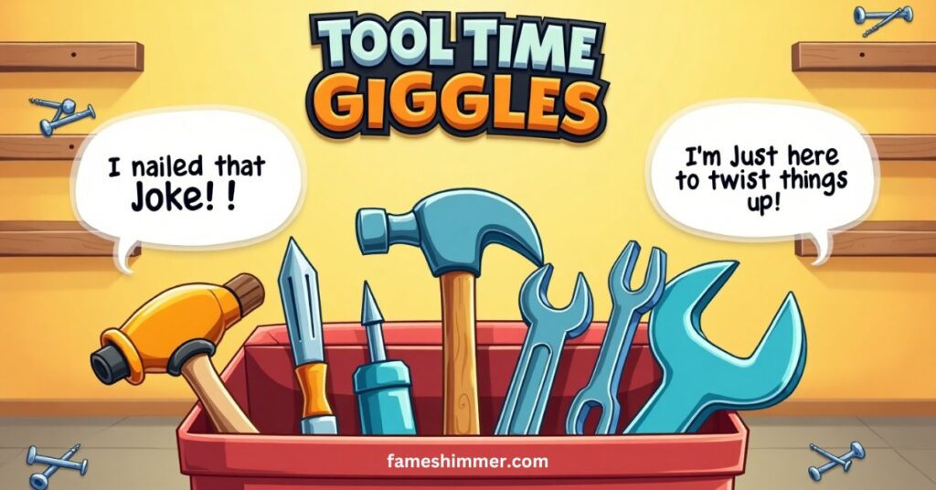 A screenshot from "Tool Time" featuring characters sharing a joyful moment, filled with laughter and playful interactions.