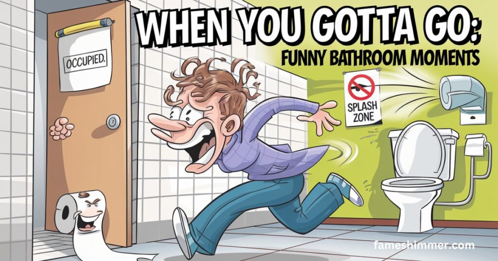 A humorous depiction of a person rushing to the bathroom, capturing the urgency and comedic nature of funny bathroom moments.