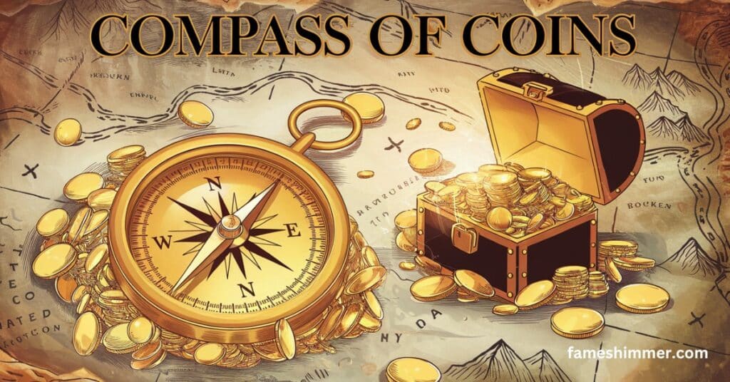 A screenshot thumbnail displaying a compass made of coins, symbolizing navigation and wealth.