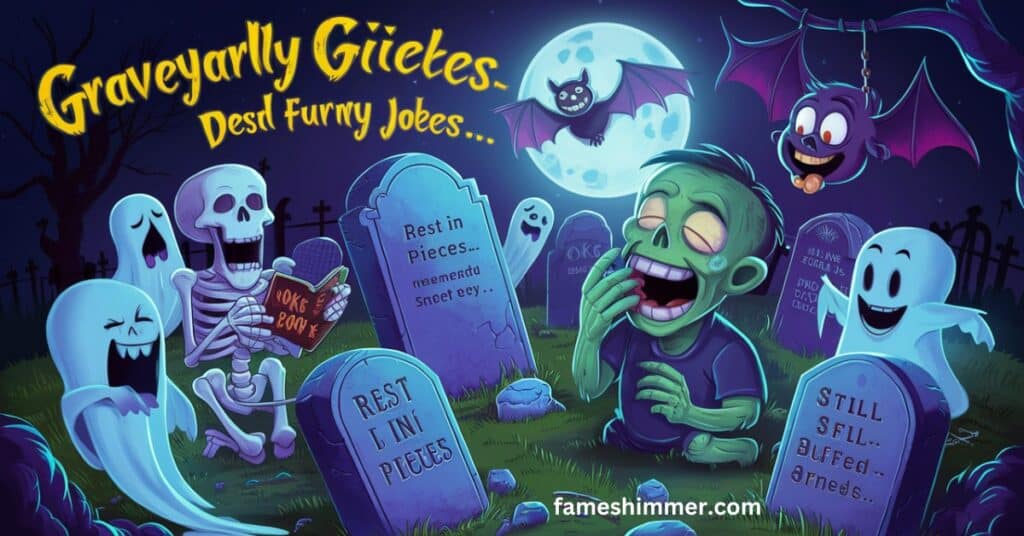 A humorous assortment of Halloween jokes featuring ghoulish characters, ideal for adding fun to the spooky season.