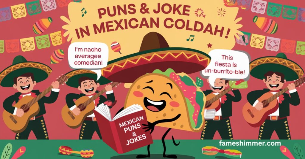 An amusing depiction of a pun and a joke intertwined with elements of Mexican culture and cola beverages.
